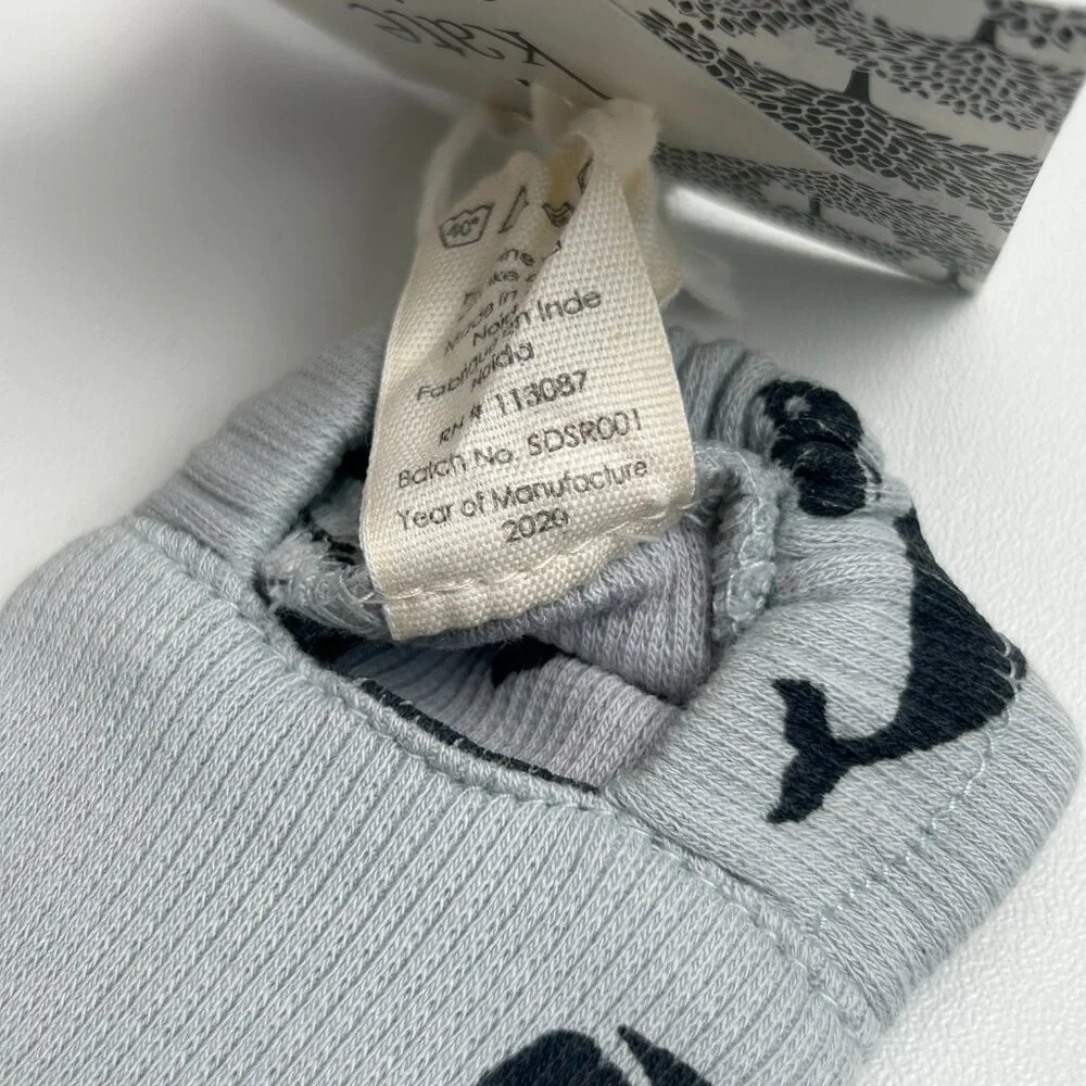 NWT Kate Quinn Baby Booties 0-3M Blue Little Whale Print Cotton Rib